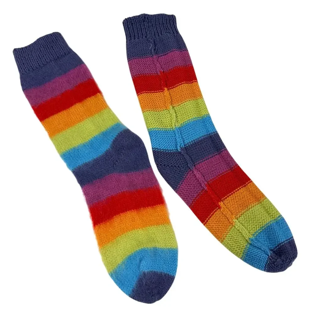 Rainbow Knitted Socks One Size Soft Cozy Warm
